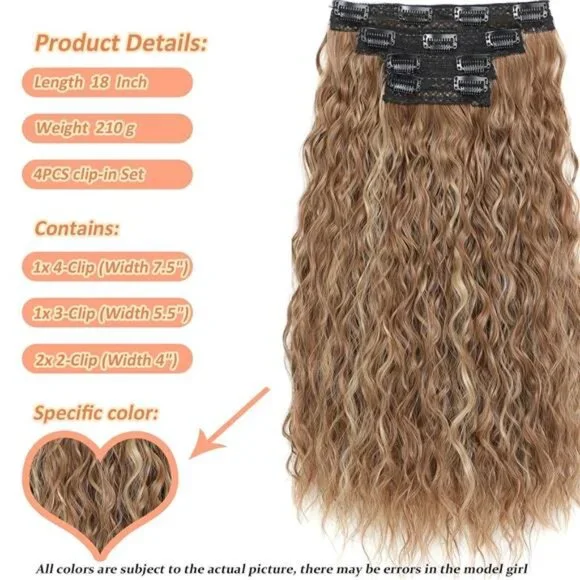 Hair Extensions Clip 18 Inch Synthetic Brown Blonde
